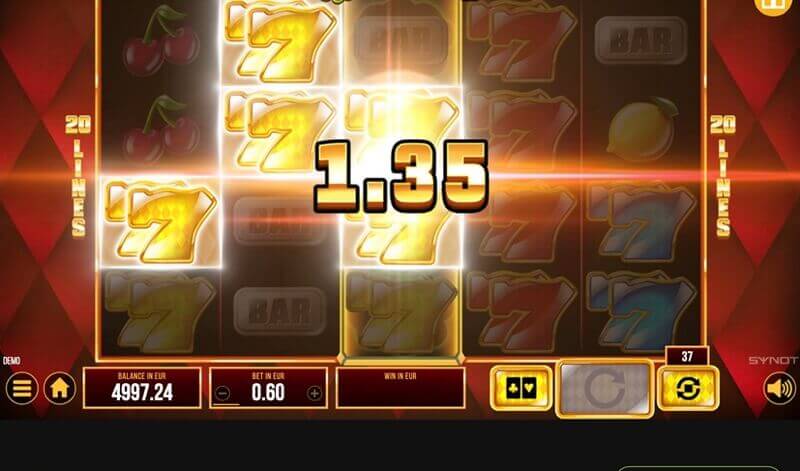 Slot de vídeo Lucky 77: funcionalidade de bónus em ação Slot de vídeo Lucky 77: funcionalidade de bónus em ação