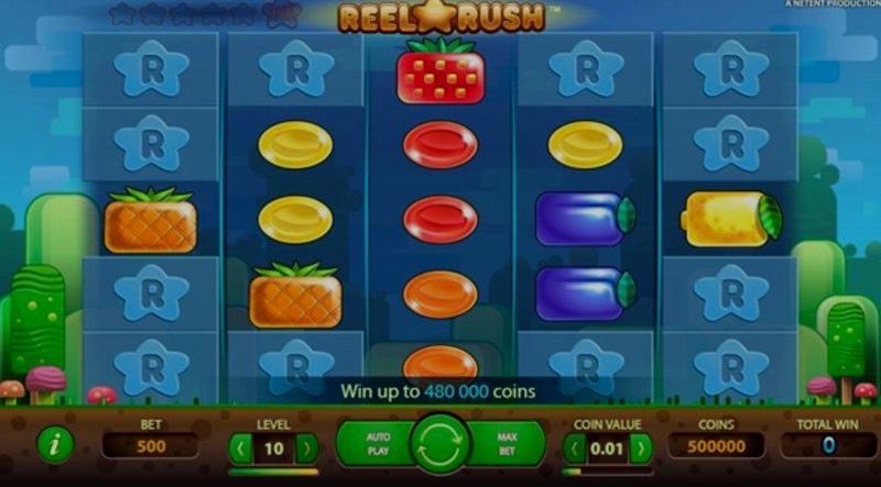 Slot de vídeo Reel Rush: rolos e símbolos em jogo Slot de vídeo Reel Rush: rolos e símbolos em jogo