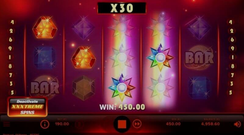 Starburst Xxxtreme video slot: ecrã de ganho Starburst Xxxtreme video slot: ecrã de ganho