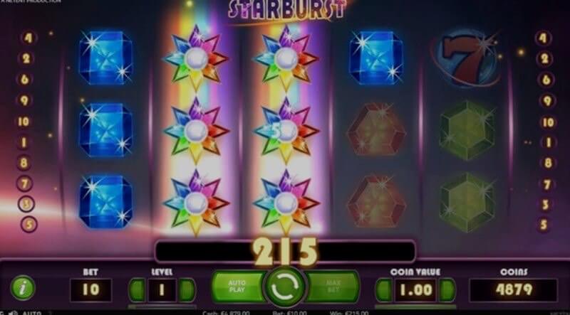 Slot Starburst: ecrã de ganho Slot Starburst: ecrã de ganho