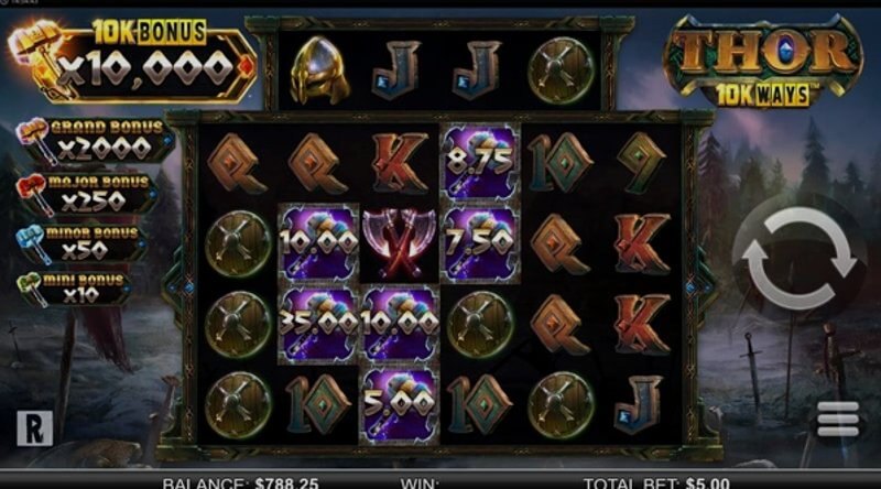 Slot de vídeo Thor 10K Ways: funcionalidade de bónus em ação Slot de vídeo Thor 10K Ways: funcionalidade de bónus em ação