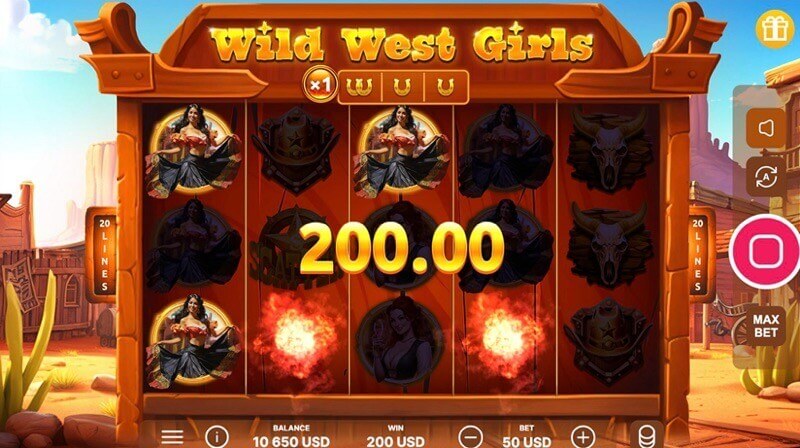 Slot de vídeo Wild West Girls: funcionalidade de bónus em ação Slot de vídeo Wild West Girls: funcionalidade de bónus em ação