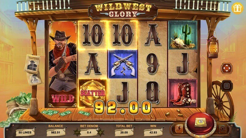 Slot de vídeo Wild West Glory: funcionalidade de bónus em ação Slot de vídeo Wild West Glory: funcionalidade de bónus em ação